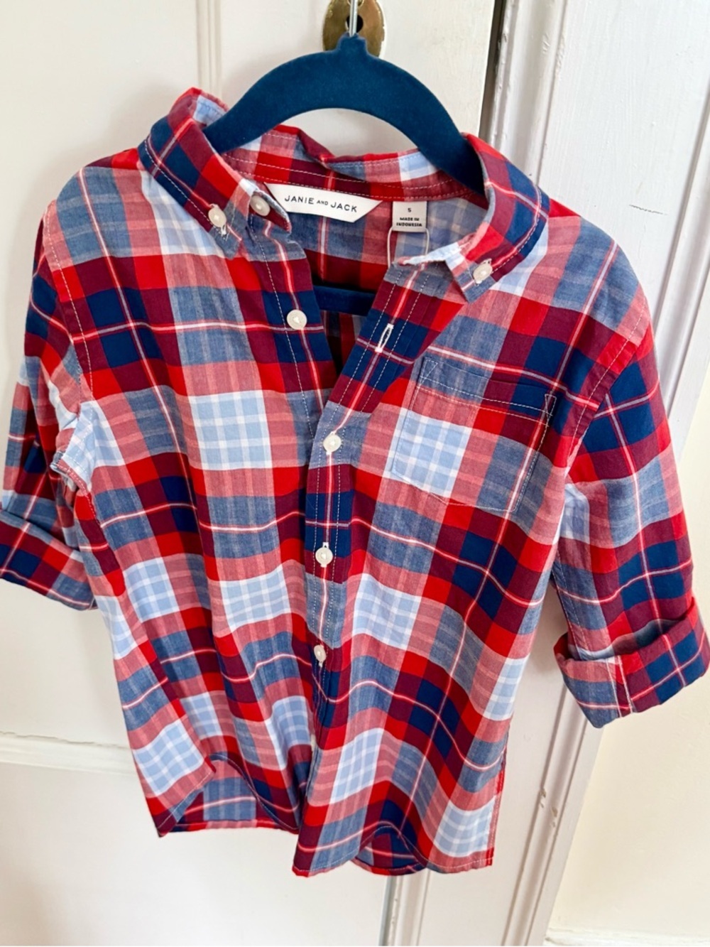 Janie and Jack Red, Navy & Light Blue Plaid Shirt NWT Size 5